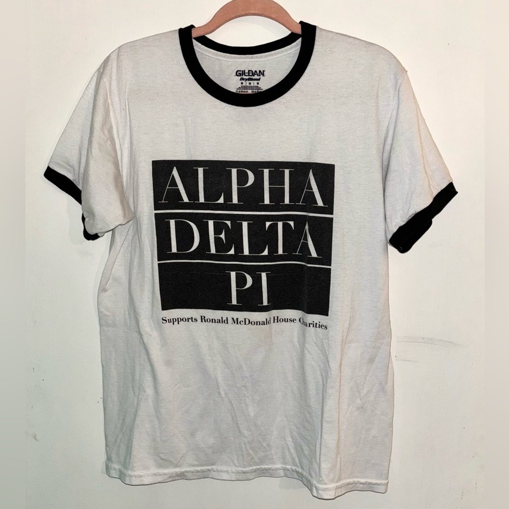 White and Black Alpha Delta Pi Print T-Shirt ADPi Sorority Size Unisex Medium